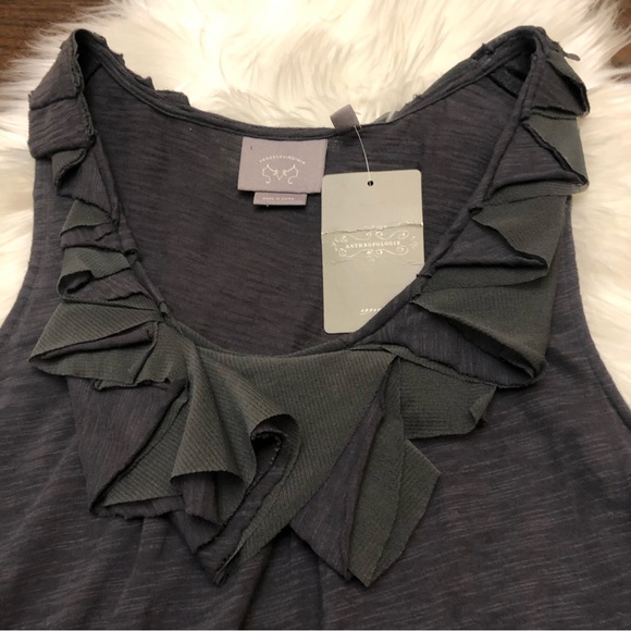 NWT ANTHROPOLOGIE VANESSA VIRGINIA Dark Gray Ruffle Detail Sleeveless Top - Picture 4 of 11